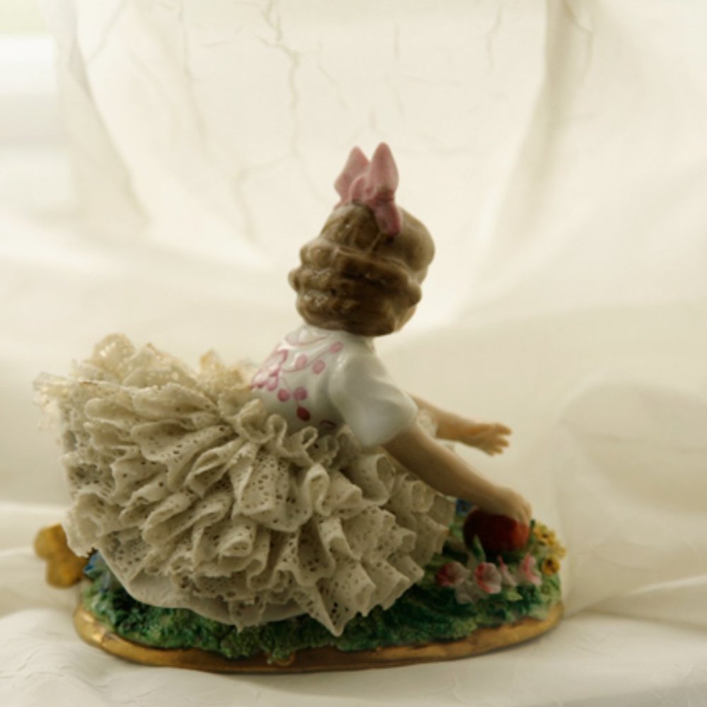 Antique 1910 Sitzendorf Figurine Porcelain German Fine Art w Dripped Lace - Picture 2 of 8